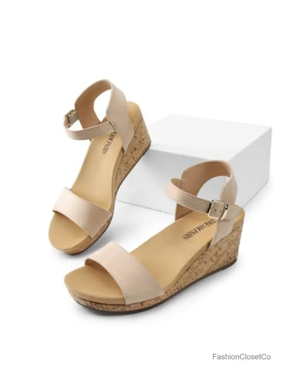 Women's Open Toe Buckle Ankle Strap Platform Wedge Sandals Faux Suede